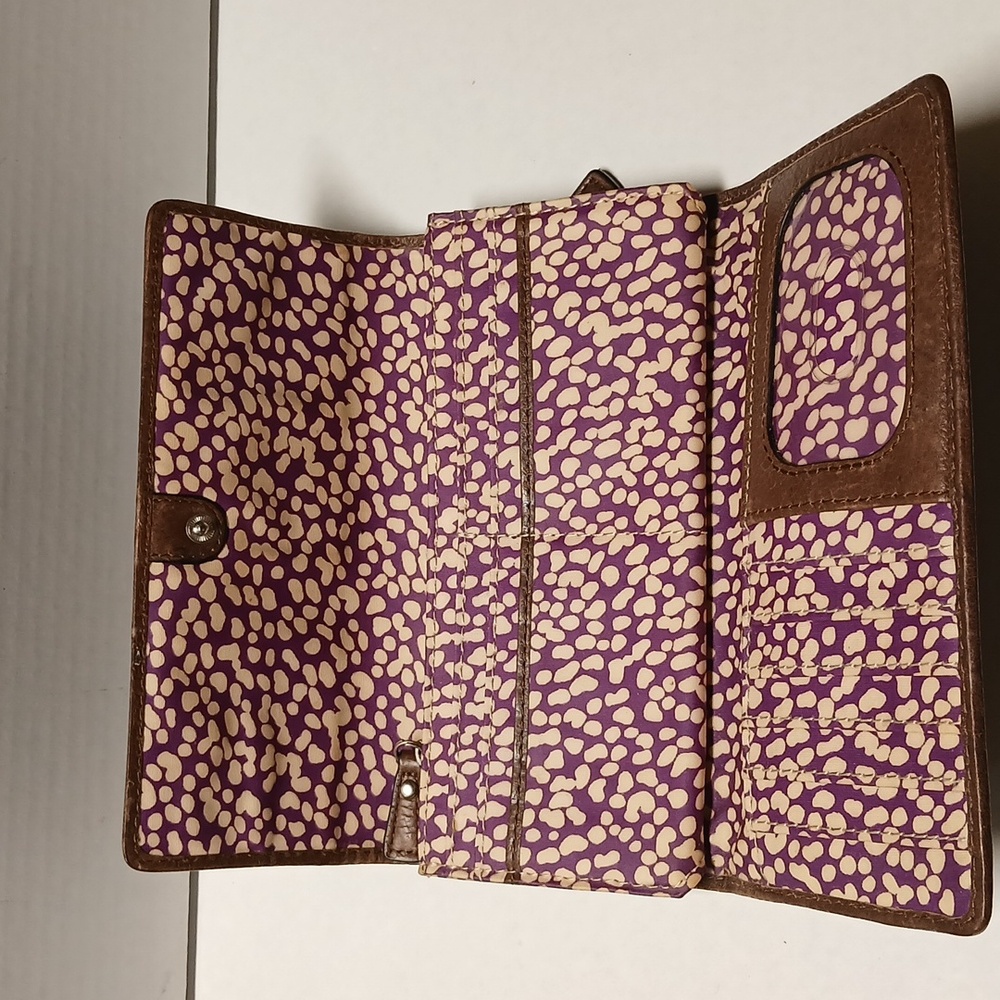 Fossil Vintage Brown Purple Bird Pattern Wallet GUC - Picture 9 of 12